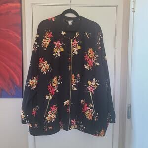 Ava & Viv Plus Size 4X Black Floral Bomber Jacket Zip Front Oversized